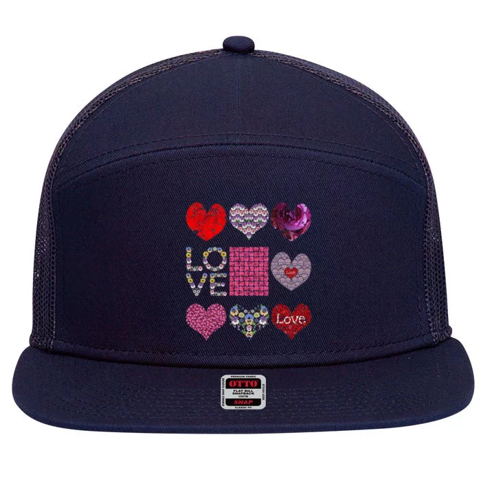 Love Cute Flower Hearts Tee Rose Lover Floral Valentines Day Gift 7 Panel Mesh Trucker Snapback Hat