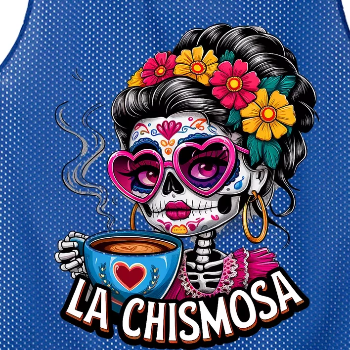 La Chismosa Funny Mexican Chisme Spanish Skeleton Skull Mesh Reversible Basketball Jersey Tank