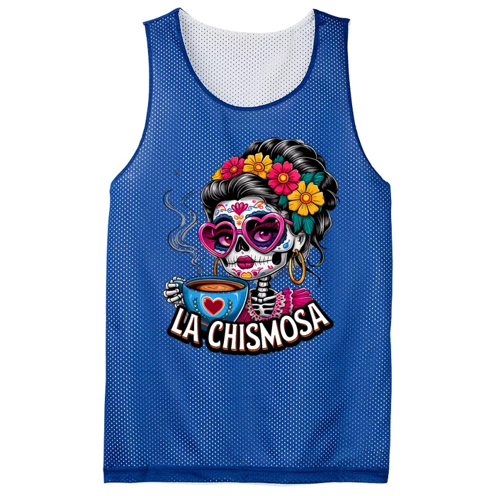 La Chismosa Funny Mexican Chisme Spanish Skeleton Skull Mesh Reversible Basketball Jersey Tank