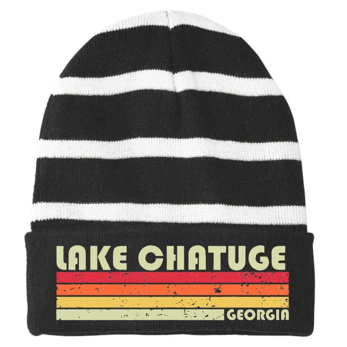 Lake Chatuge Georgia Funny Fishing Camping Striped Beanie with Solid Band