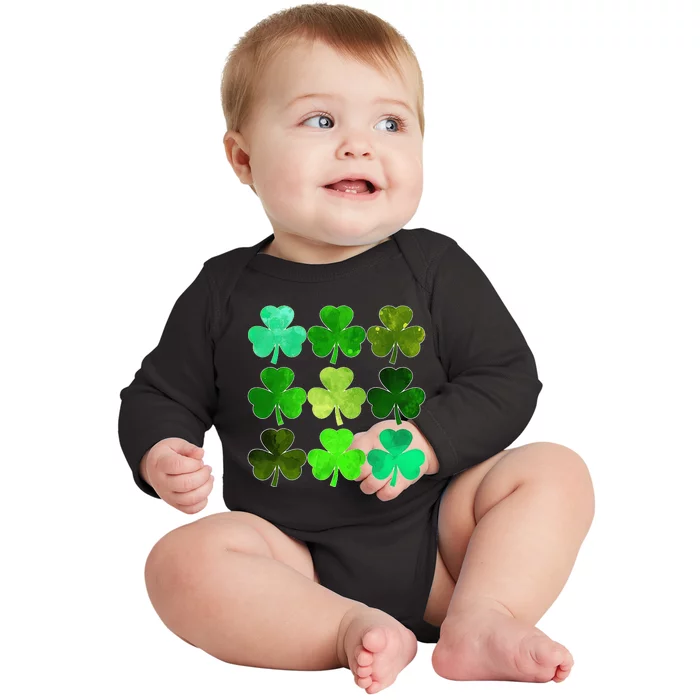 Lucky Clover Green Shamrock Irish Funny st patricks day Baby Long Sleeve Bodysuit