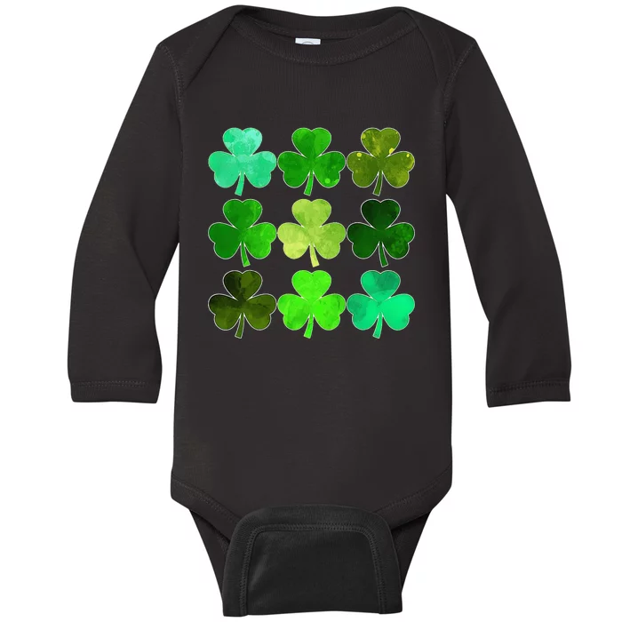 Lucky Clover Green Shamrock Irish Funny st patricks day Baby Long Sleeve Bodysuit