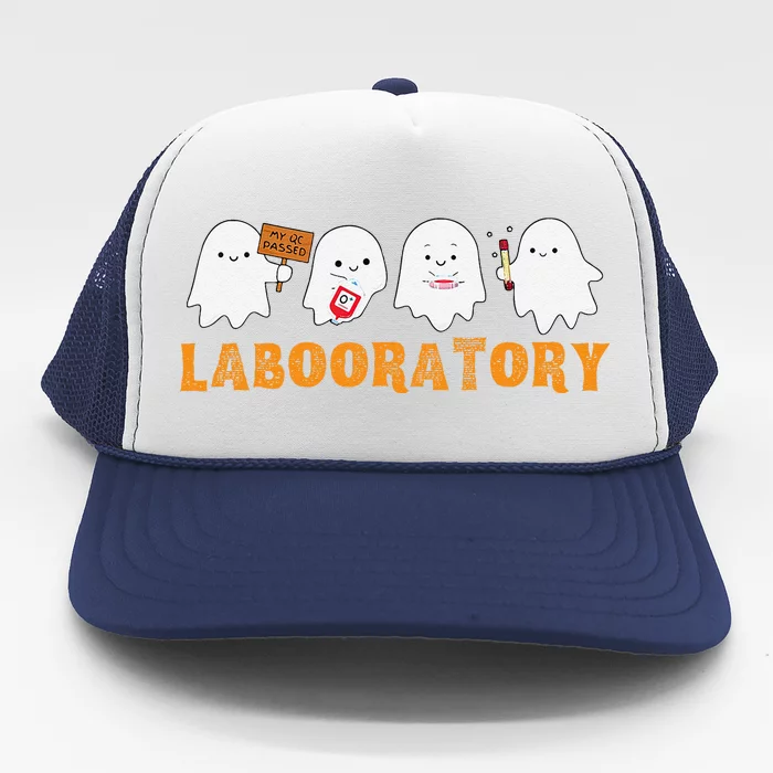 Labooratory Cute Ghost Halloween Laboratory Lab Scientist Trucker Hat