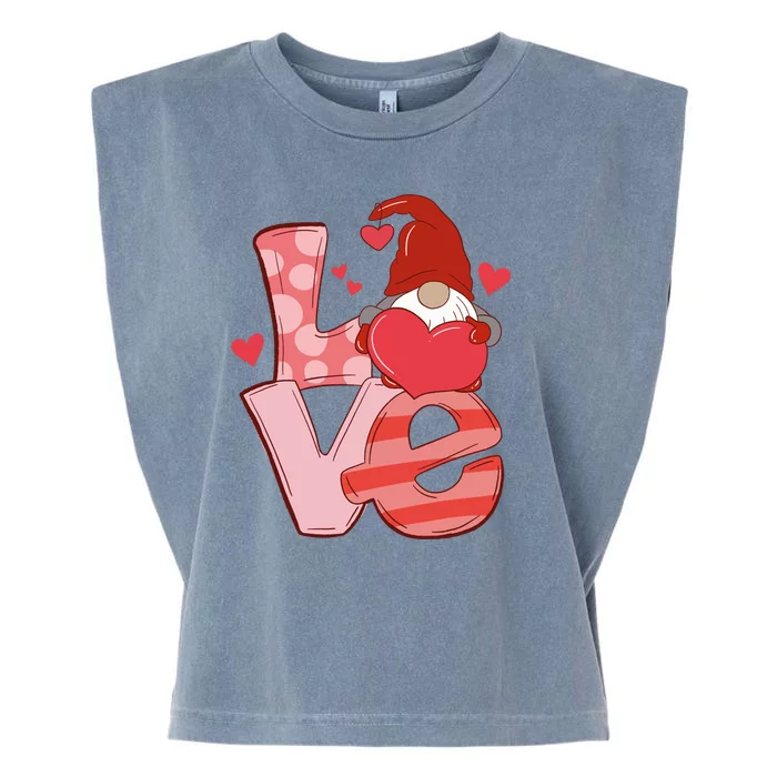 Love Cute Gnome Valentines Day Heart Garment-Dyed Women's Muscle Tee