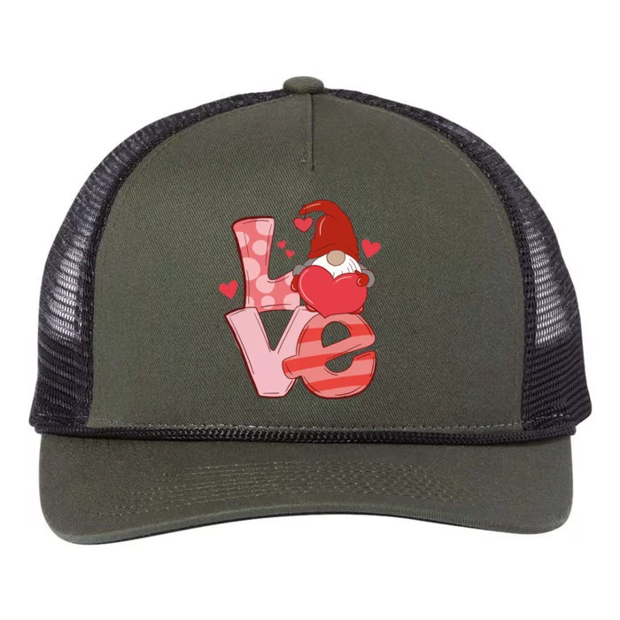 Love Cute Gnome Valentines Day Heart Retro Rope Trucker Hat Cap