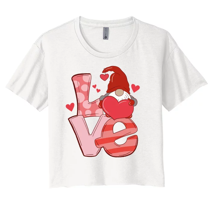 Love Cute Gnome Valentines Day Heart Women's Crop Top Tee