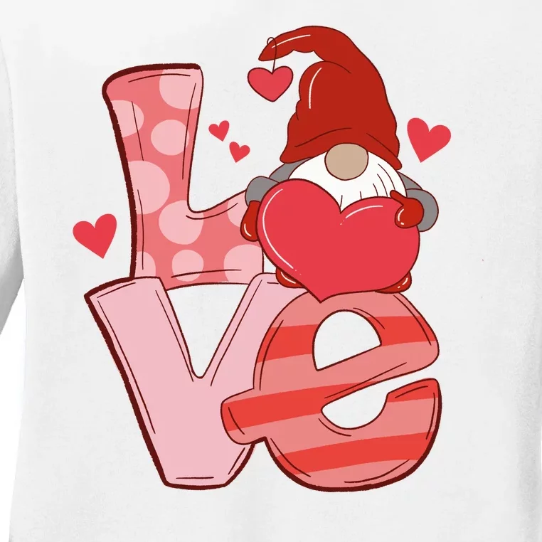 Love Cute Gnome Valentines Day Heart Ladies Long Sleeve Shirt