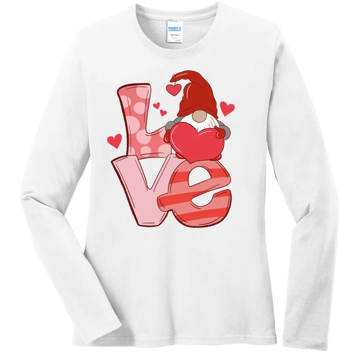 Love Cute Gnome Valentines Day Heart Ladies Long Sleeve Shirt