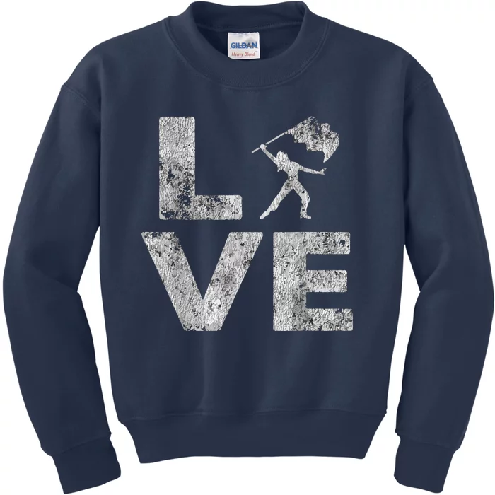 Love Color Guard Winter Guard Distressed Kids Sweatshirt