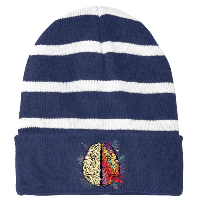 Logical Creative Human Brain Striped Beanie with Solid Band