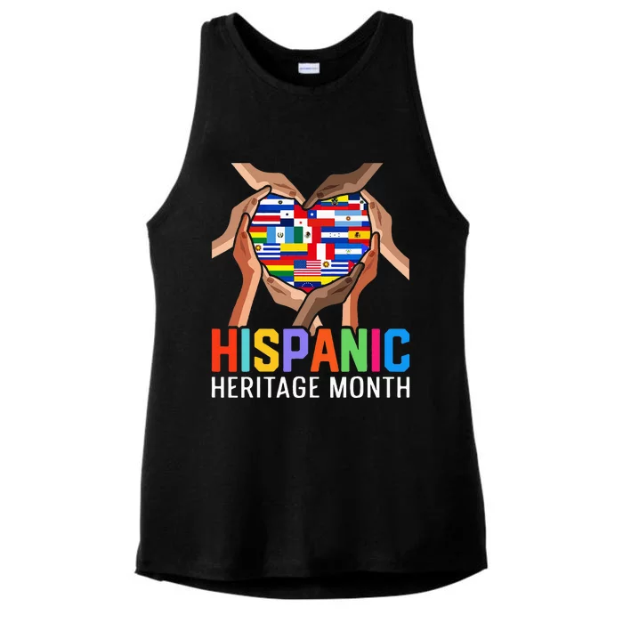 Latin Countries Hands Heart Flags Hispanic Heritage Month Ladies Tri-Blend Wicking Tank