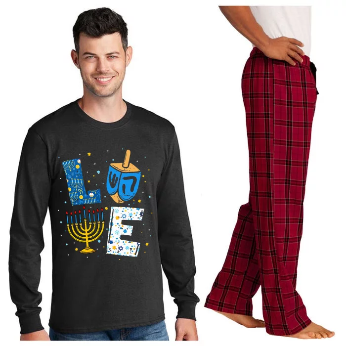 LOVE Cute Hanukkah Decorations Dreidel Menorah Chanukah Long Sleeve Pajama Set