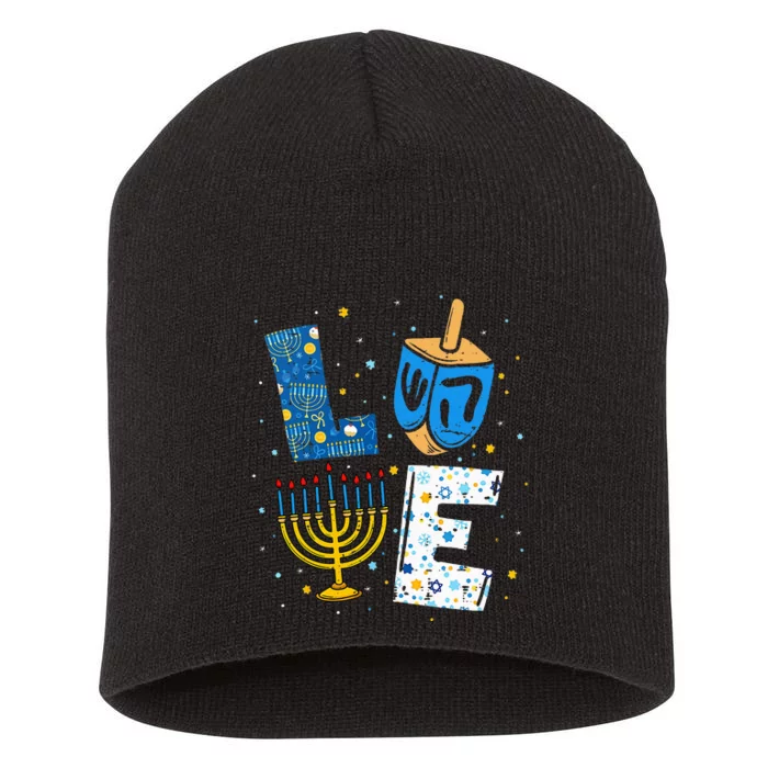 LOVE Cute Hanukkah Decorations Dreidel Menorah Chanukah Short Acrylic Beanie