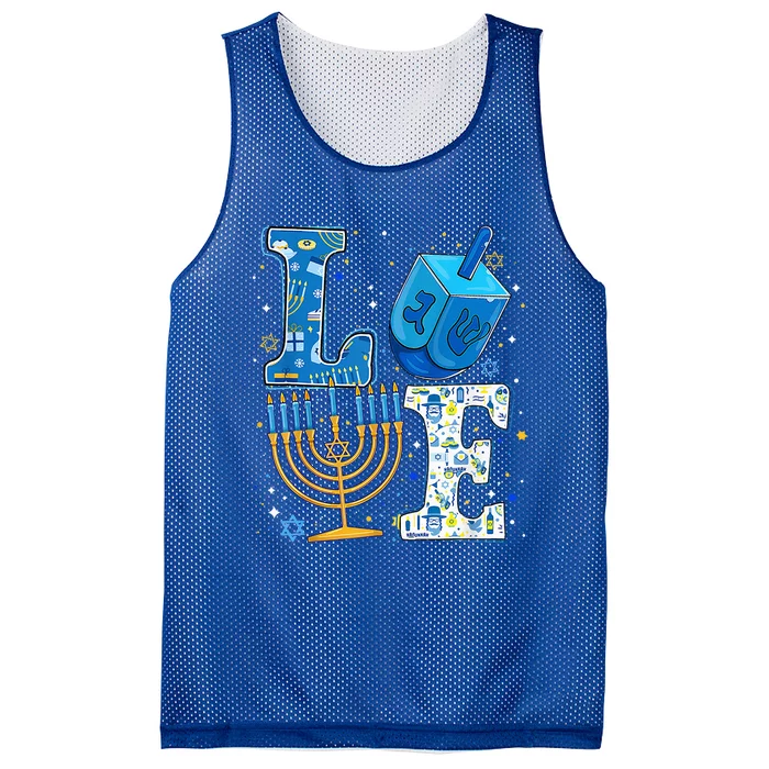 Love Cute Hanukkah Dreidel Menorah Chanukah Jewish Holiday Mesh Reversible Basketball Jersey Tank