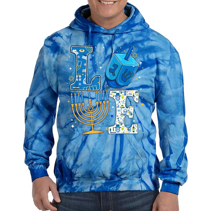 Love Cute Hanukkah Dreidel Menorah Chanukah Jewish Holiday Tie Dye Hoodie