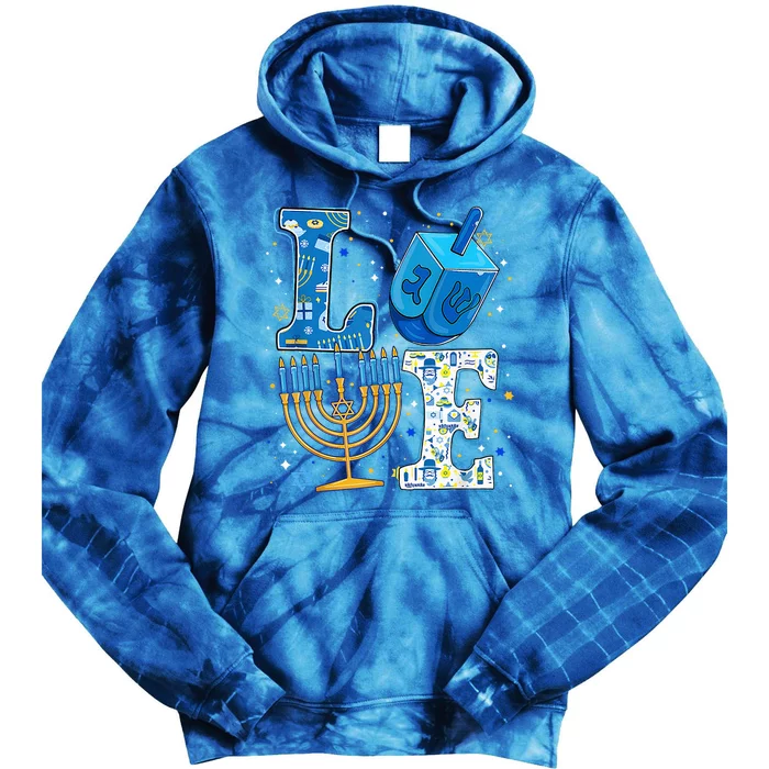 Love Cute Hanukkah Dreidel Menorah Chanukah Jewish Holiday Tie Dye Hoodie