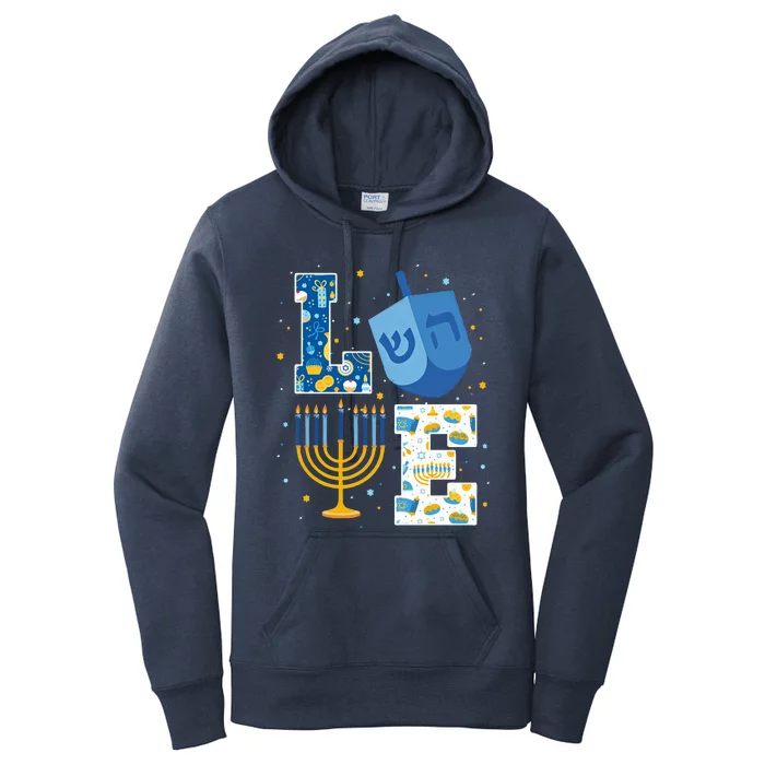 LOVE Cute Hanukkah Decorations Dreidel Menorah Chanukah Women's Pullover Hoodie