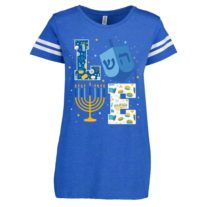 LOVE Cute Hanukkah Decorations Dreidel Menorah Chanukah Enza Ladies Jersey Football T-Shirt