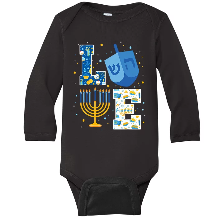 Love Cute Hanukkah Decorations Dreidel Menorah Chanukah Baby Long Sleeve Bodysuit