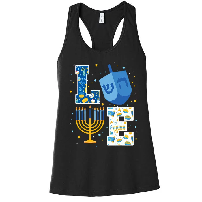 Love Cute Hanukkah Decorations Dreidel Menorah Chanukah Women's Racerback Tank