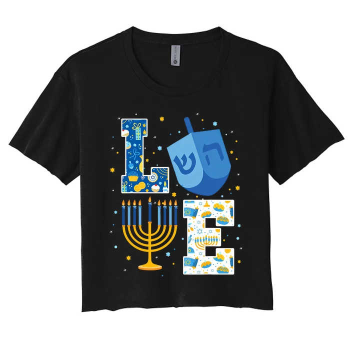 Love Cute Hanukkah Decorations Dreidel Menorah Chanukah Women's Crop Top Tee