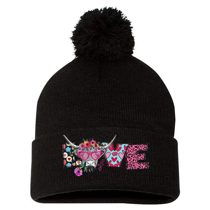 Love Cow Heart Leopard Moolentine Valentine's Day Man Pom Pom 12in Knit Beanie