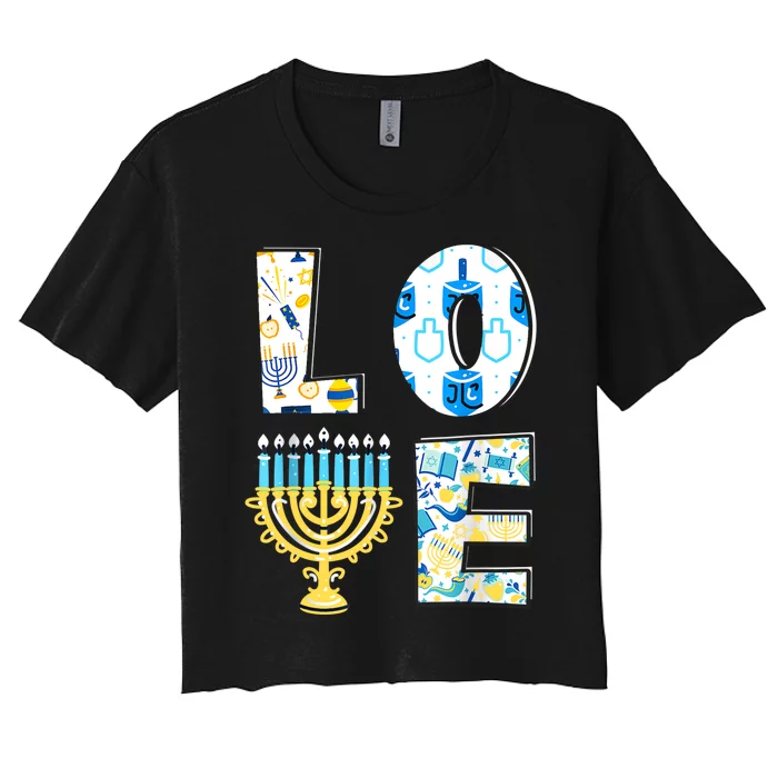 Love Cute Hanukkah Chanukah Menorah Pajama Matching Family Women's Crop Top Tee