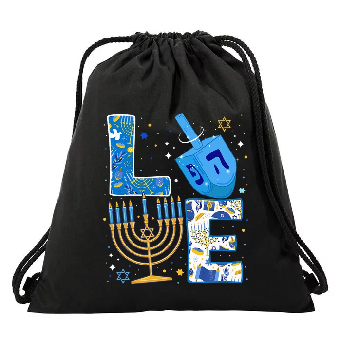 LOVE Cute Hanukkah Decorations Dreidel Menorah Chanukah Drawstring Bag