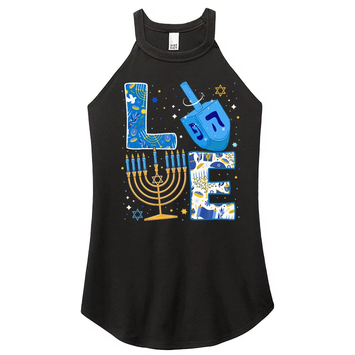 LOVE Cute Hanukkah Decorations Dreidel Menorah Chanukah Women’s Perfect Tri Rocker Tank