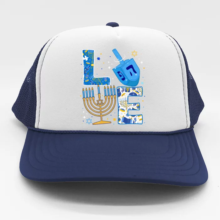 LOVE Cute Hanukkah Decorations Dreidel Menorah Chanukah Trucker Hat