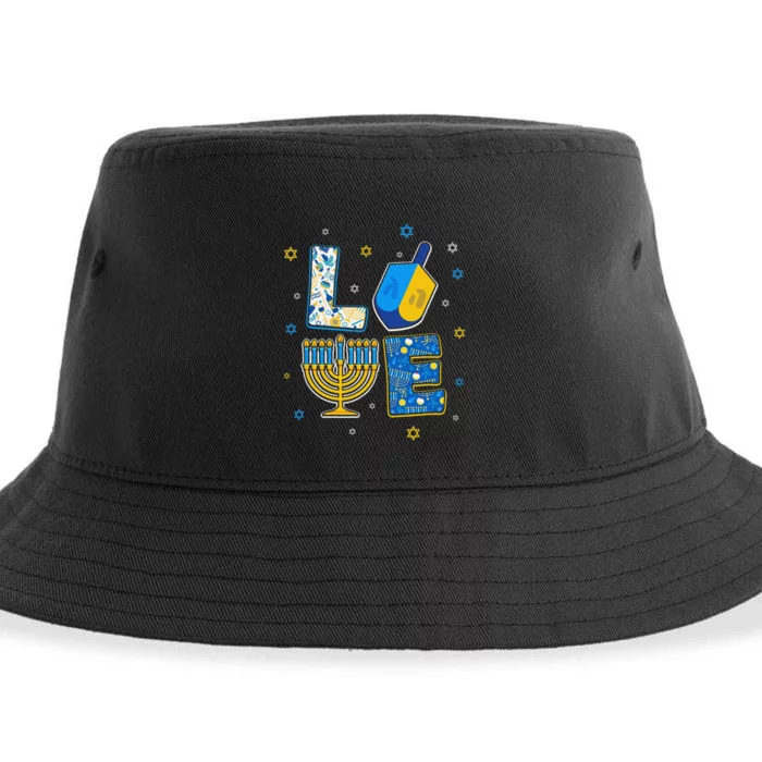 Love Cute Hanukkah Decorations Dreidel Menorah Chanukah Sustainable Bucket Hat