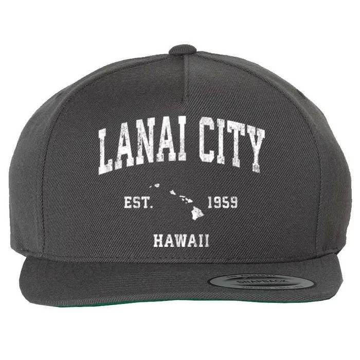 Lanai City Hawaii Hi Vintage Athletic Sports Wool Snapback Cap