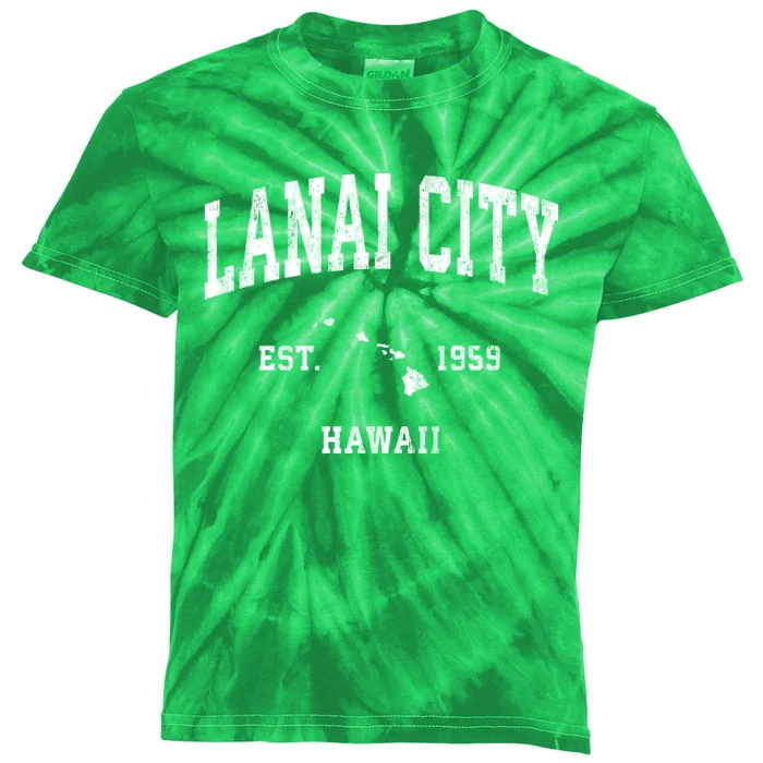 Lanai City Hawaii Hi Vintage Athletic Sports Kids Tie-Dye T-Shirt