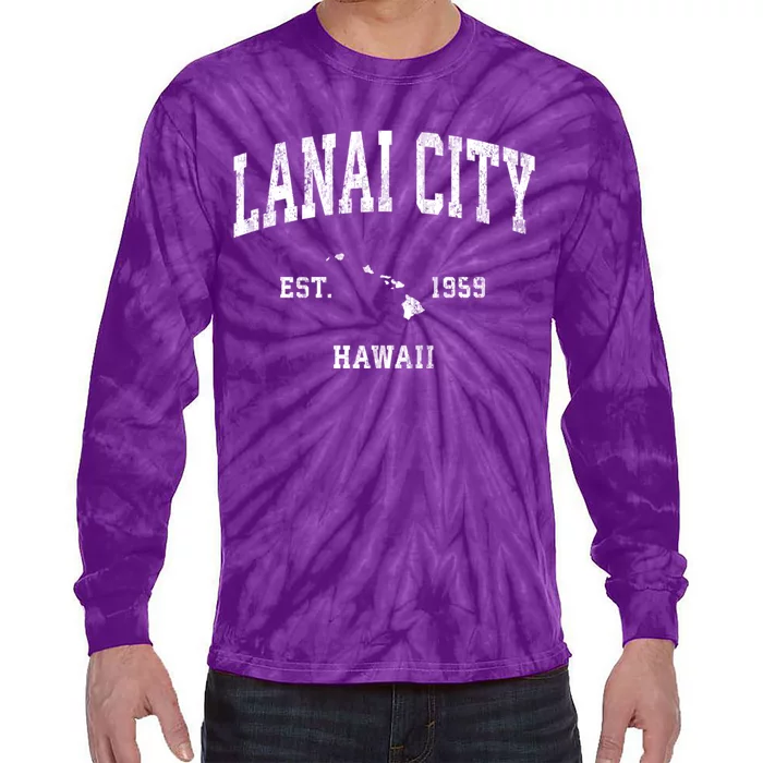 Lanai City Hawaii Hi Vintage Athletic Sports Tie-Dye Long Sleeve Shirt