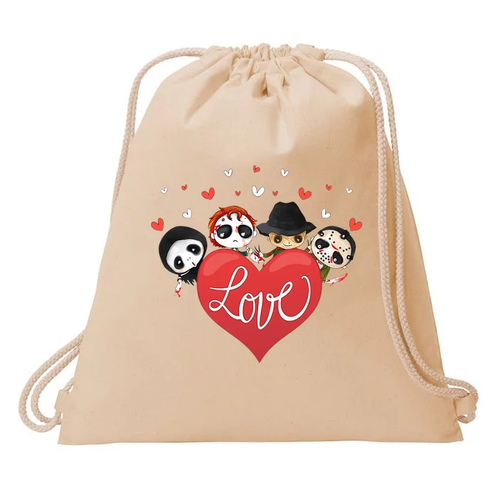 Love Candy Heart Cute Killer Horror Movie Anti Valentine Day Drawstring Bag