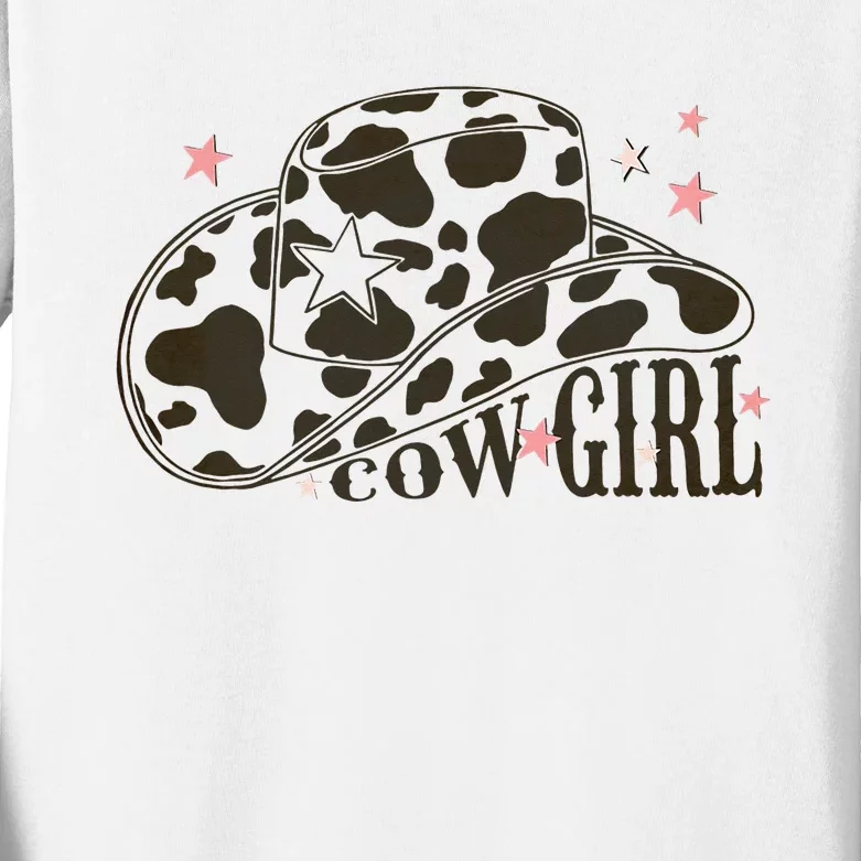 Leopard Cow Hat Howdy Rodeo Horse Texas Kids Long Sleeve Shirt