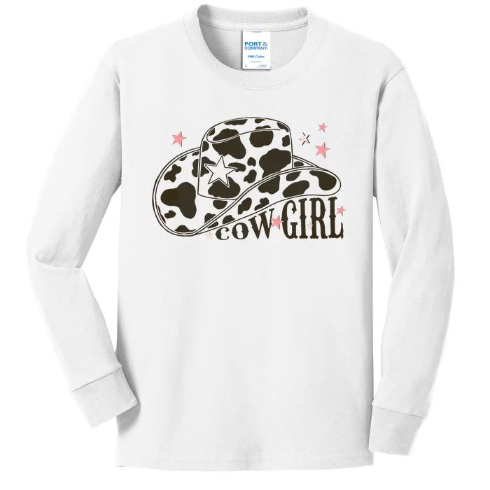 Leopard Cow Hat Howdy Rodeo Horse Texas Kids Long Sleeve Shirt