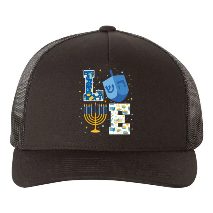 LOVE Cute Hanukkah Decorations Dreidel Menorah Chanukah Yupoong Adult 5-Panel Trucker Hat