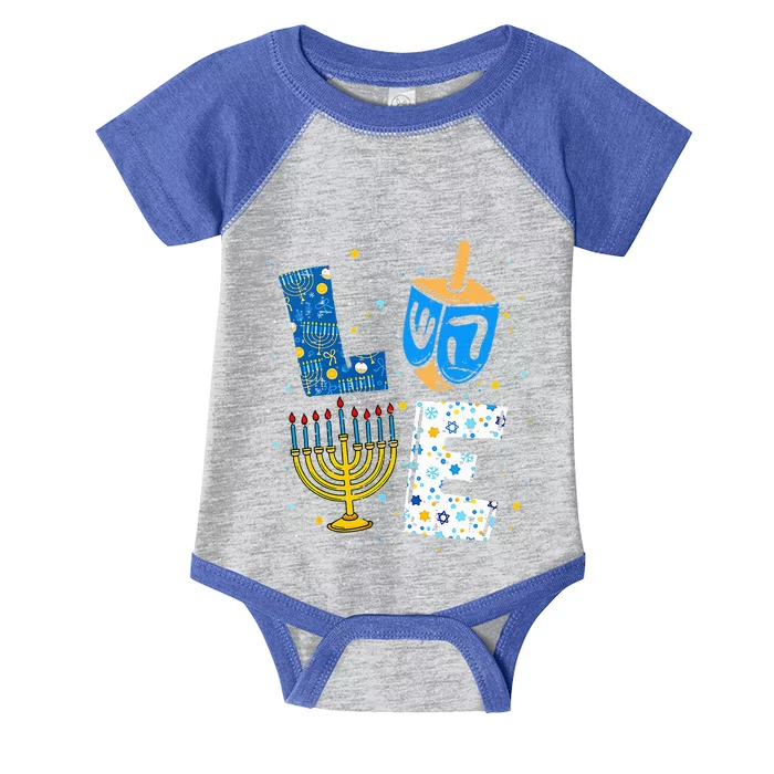 LOVE Cute Hanukkah Decorations Dreidel Menorah Chanukah Infant Baby Jersey Bodysuit