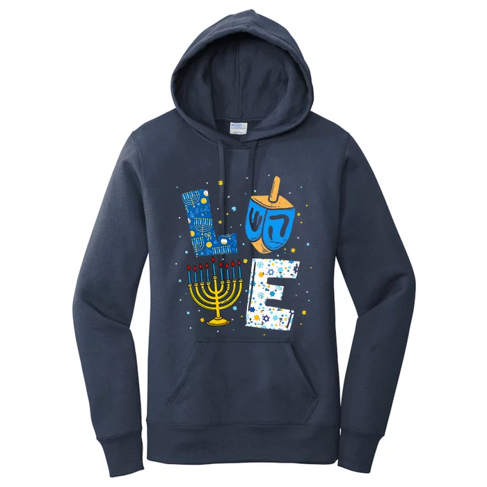 LOVE Cute Hanukkah Decorations Dreidel Menorah Chanukah Women's Pullover Hoodie