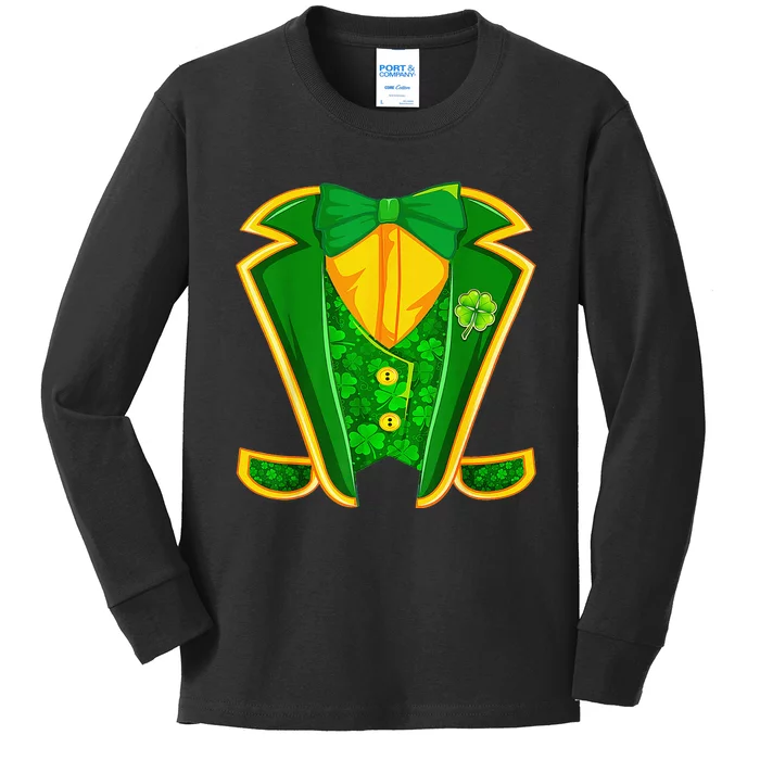 Leprechaun Costume Irish Tuxedo cute St Patricks Day Kids Long Sleeve Shirt