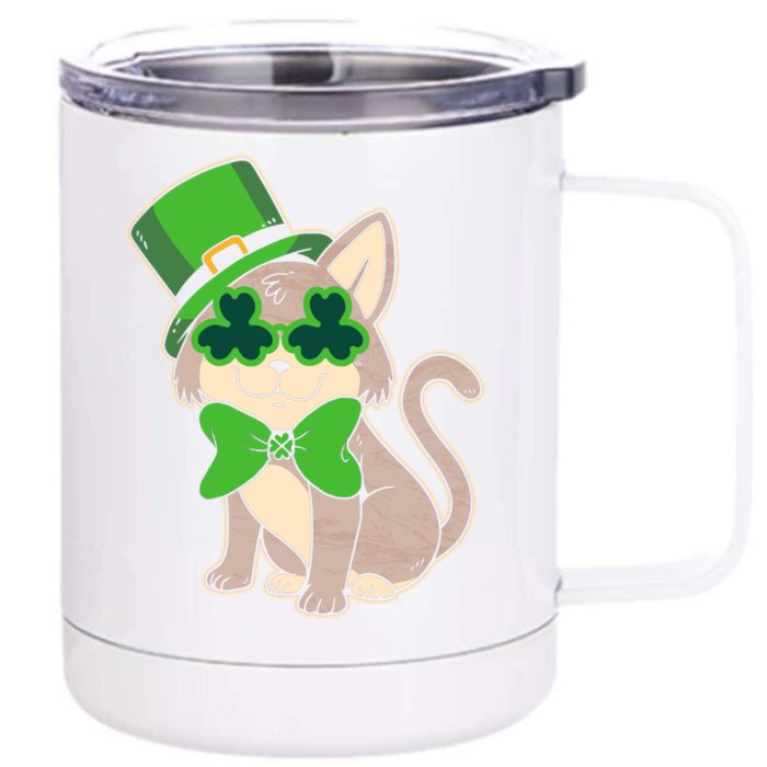 Leprechaun Cat Ireland Saint Patrick's Day St Paddy Kitten Gift Front & Back 12oz Stainless Steel Tumbler Cup