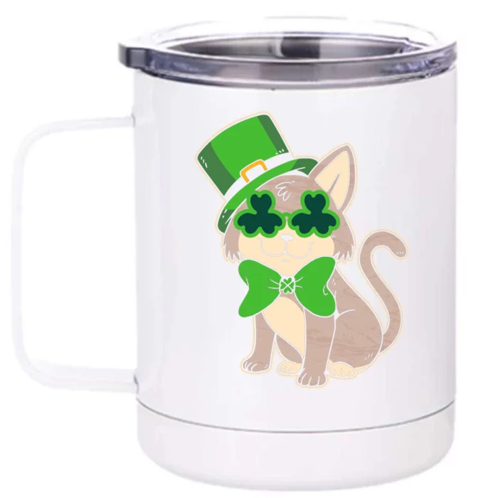 Leprechaun Cat Ireland Saint Patrick's Day St Paddy Kitten Gift Front & Back 12oz Stainless Steel Tumbler Cup