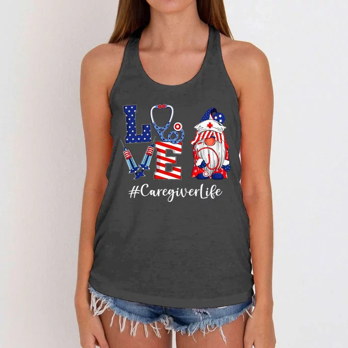 Love Caregiver Life Nurse Gnome American Women's Knotted Racerback Tank