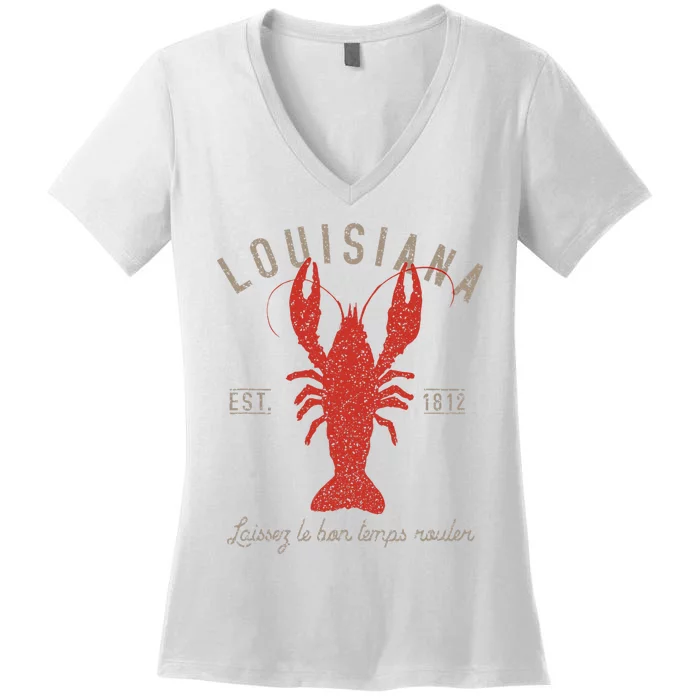 Louisiana Crawfish Laissez Le Bon Temps Rouler Women's V-Neck T-Shirt