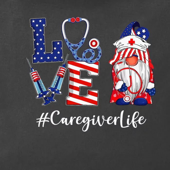 Love Caregiver Life Nurse Gnome American Flag 4th Of July Zip Tote Bag