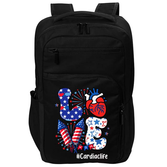 Love Cardiac Life Usa Flag Cardiac Nurse 4th Of July Impact Tech Backpack