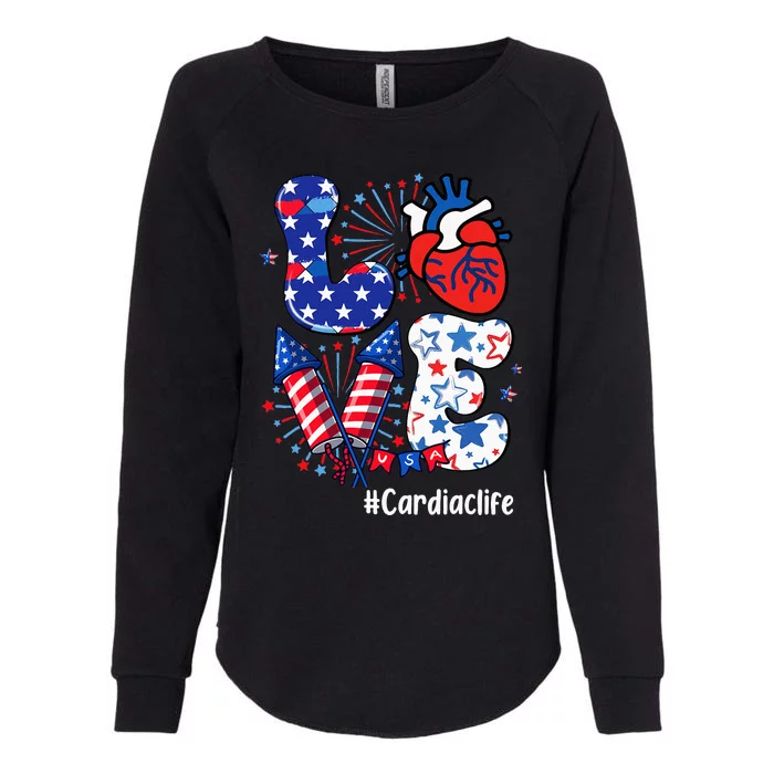 Love Cardiac Life Usa Flag Cardiac Nurse 4th Of July Womens California Wash Sweatshirt