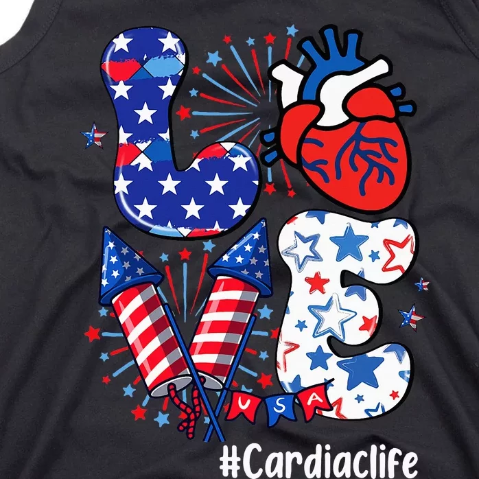 Love Cardiac Life Usa Flag Cardiac Nurse 4th Of July Tank Top