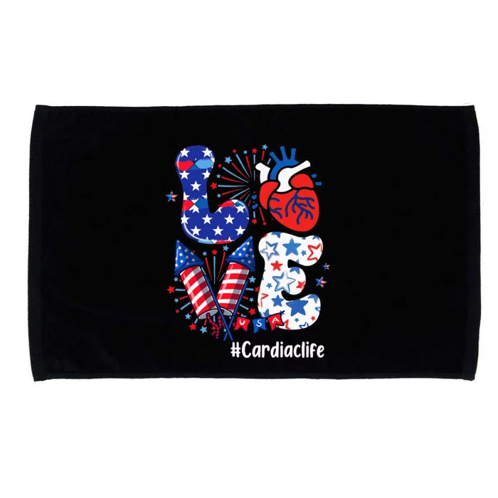 Love Cardiac Life Usa Flag Cardiac Nurse 4th Of July Microfiber Hand Towel